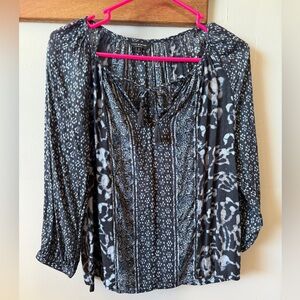 Lucky Brand Navy and White Patterned Blouse